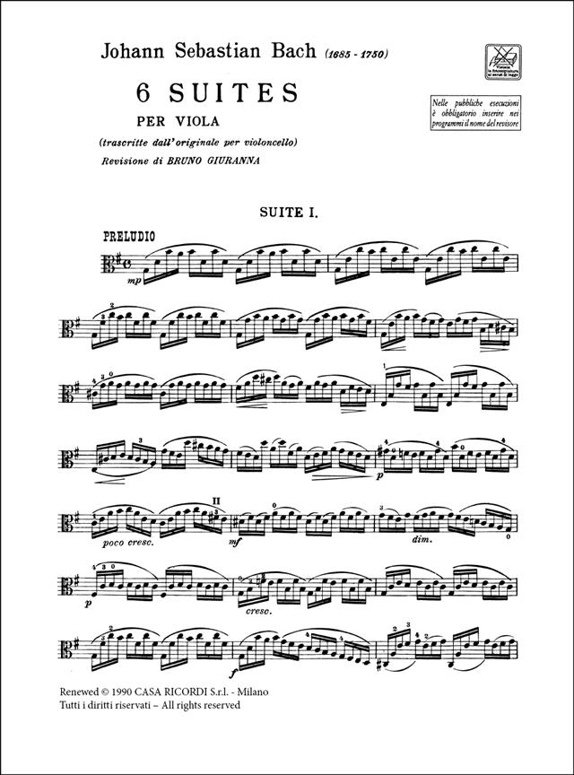 6 Suites per Viola BWV 1007 - 1012 - pro violu